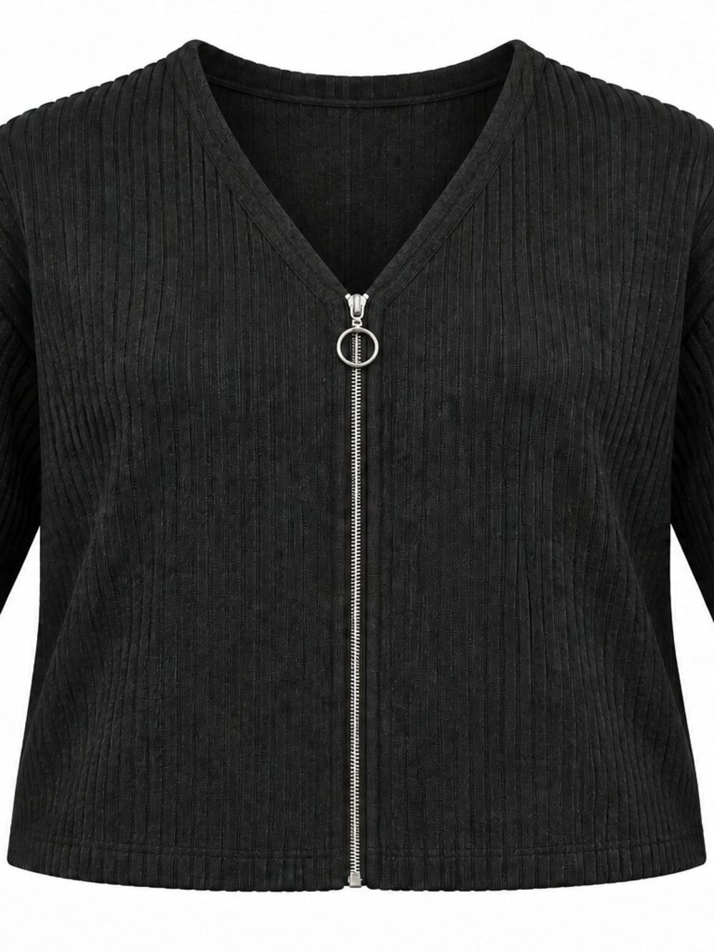 Good Luck Gem Black Ribbed Zip-Up Top Size L NWT